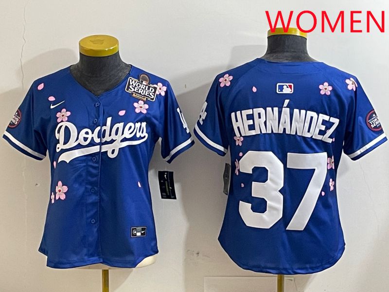 Women Los Angeles Dodgers #37 Hernandez Blue Sakura Edition 2025 Nike MLB Jersey style 6->nfl hats->Sports Caps